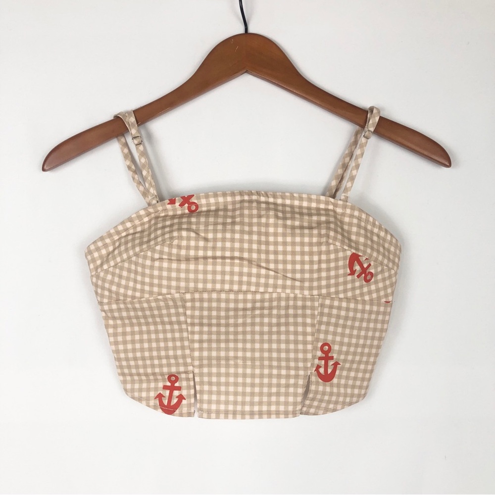 NEW Anthropologie Celandine Smocked Tube Top Tan Red Size XXS Gingham